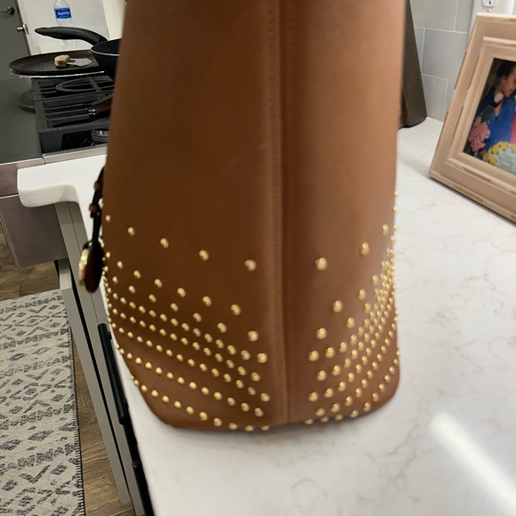 Michael Kors Gold Studded Brown Tote - Picture 4 of 14